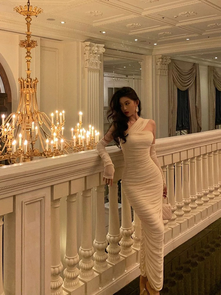 Stunning Sheath Strapless Sleeveless White Date Night Dress Ruffles Prom Dresses Birthday Outfit - View 5 | FashionDia