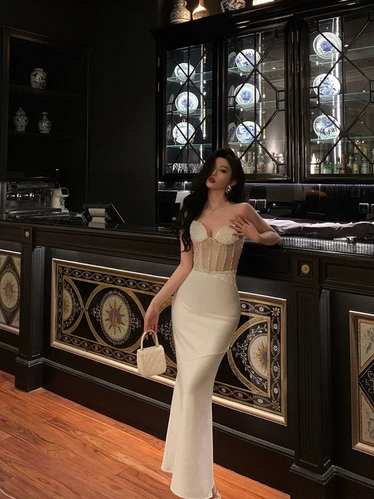 Gorgeous Mermaid Sweetheart Date Night Dress White Prom Dresses Party Dress Birthday Outfits