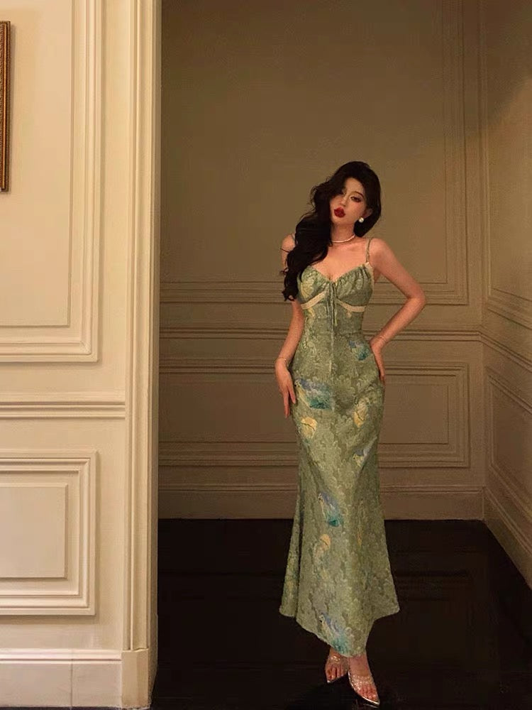 Stunning Sheath Spaghetti Straps Green Satin Date Night Dress Prom Dresses Birthday Outfit