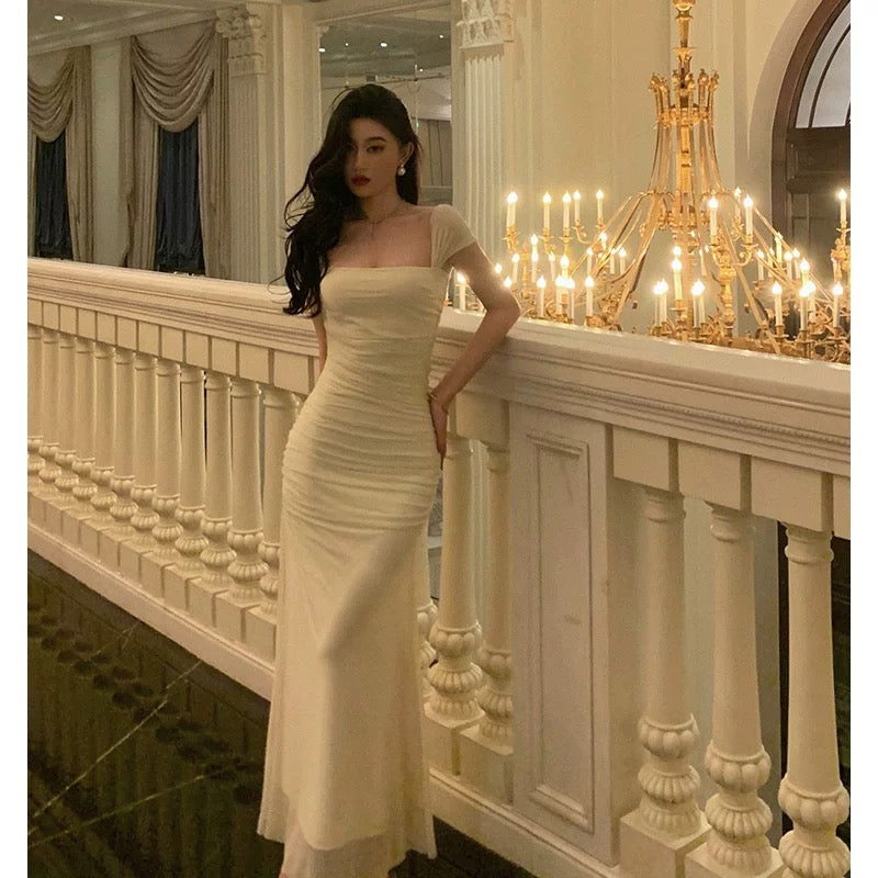 Gorgeous Sheath Square Neckline Ivory Date Night Dress Prom Dresses Party Dress Birthday Outfits - View 5 | FashionDia