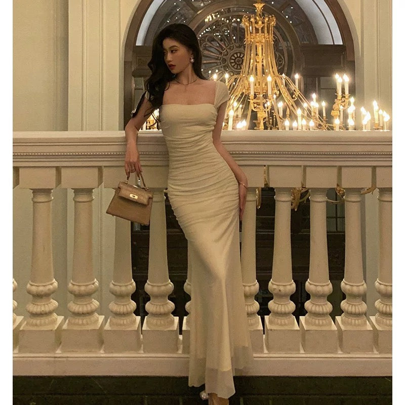Gorgeous Sheath Square Neckline Ivory Date Night Dress Prom Dresses Party Dress Birthday Outfits - FashionDia