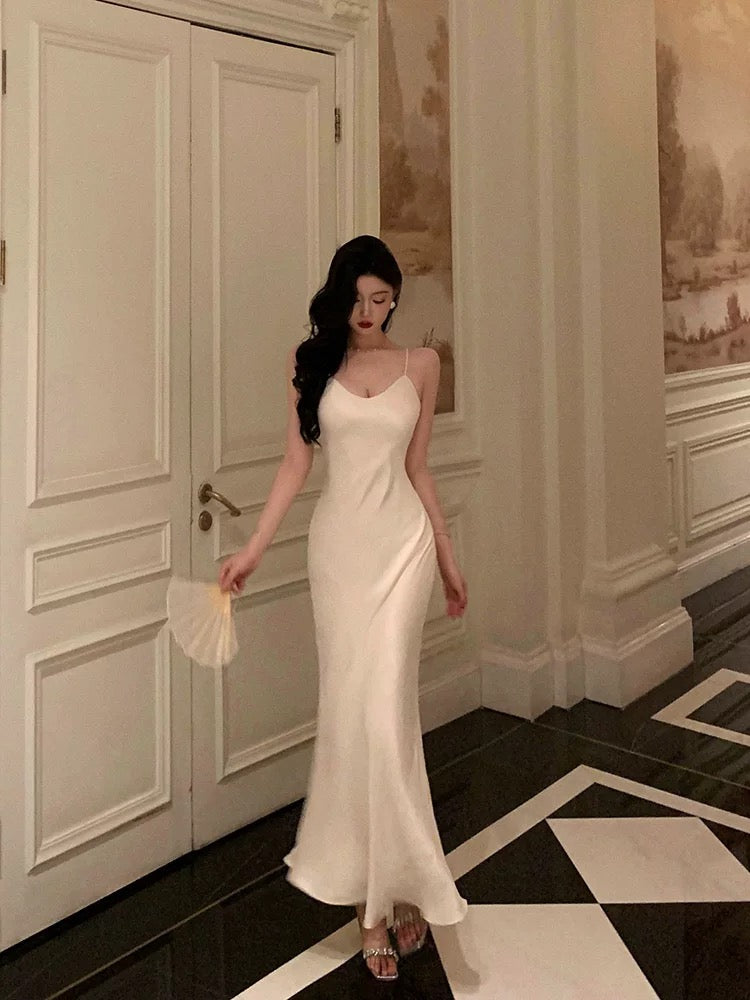 Stunning Mermaid Spaghetti Straps White Date Night Dress Prom Dresses Birthday Outfit - FashionDia