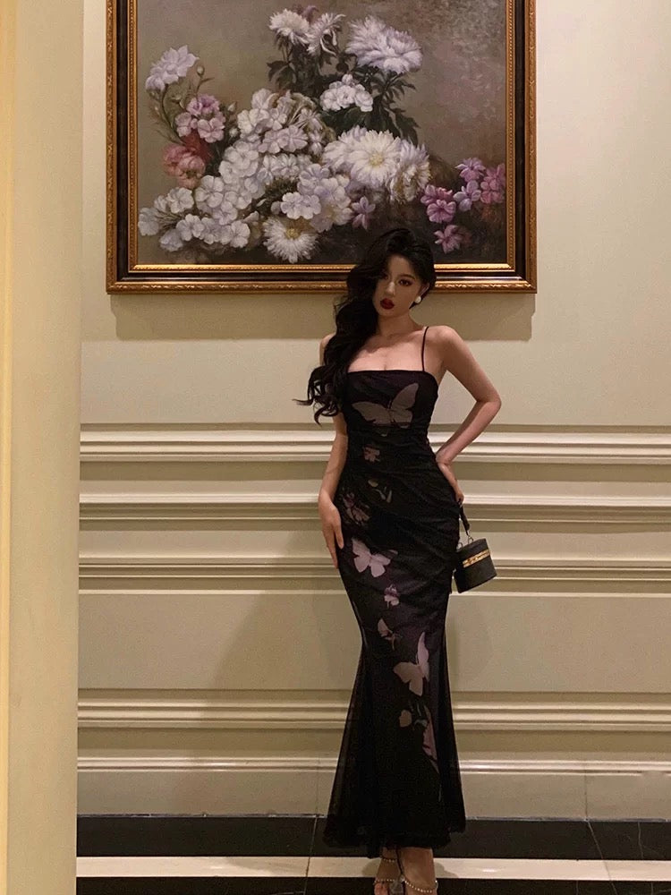 Classy Sheath Spaghetti Straps Sleeveless Black Backless Prom Dresses Birthday Outfits