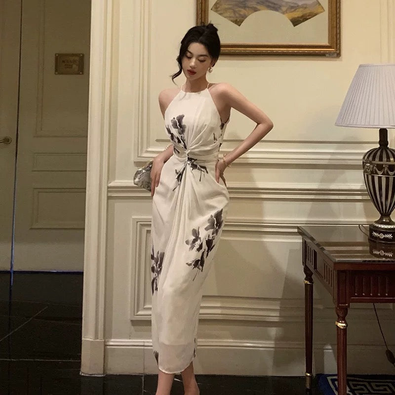Stunning A Line Halter White Chiffon Date Night Dress Prom Dresses Birthday Outfit