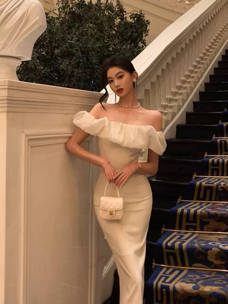 Classy Sheath Off-the-Shoulder White Prom Dresses Birthday Outfits - View 2 | FashionDia
