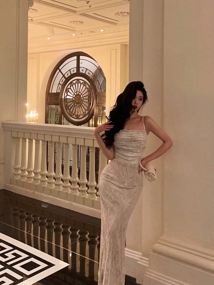 Stunning Sheath Spaghetti Straps Sleeveless Lace Date Night Dress Prom Dresses Birthday Party Outfit - View 2 | FashionDia