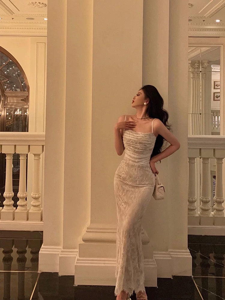 Stunning Sheath Spaghetti Straps Sleeveless Lace Date Night Dress Prom Dresses Birthday Party Outfit - View 3 | FashionDia