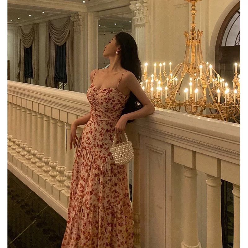 Pretty A-Line Spaghetti Straps Chiffon Floral Sleeveless Date Night Dress Prom Dresses Birthday Party Outfit - View 2 | FashionDia