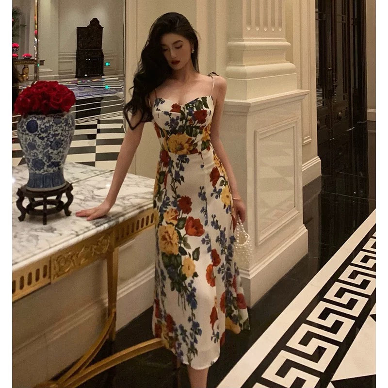 Pretty A-Line Spaghetti Straps Floral Date Night Dress Prom Dresses Birthday Party Outfit - View 3 | FashionDia