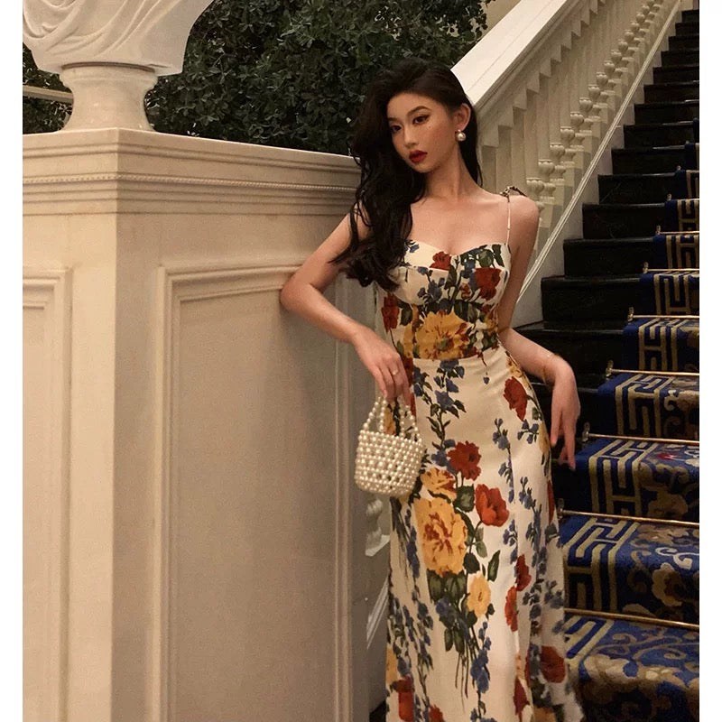 Pretty A-Line Spaghetti Straps Floral Date Night Dress Prom Dresses Birthday Party Outfit - View 4 | FashionDia