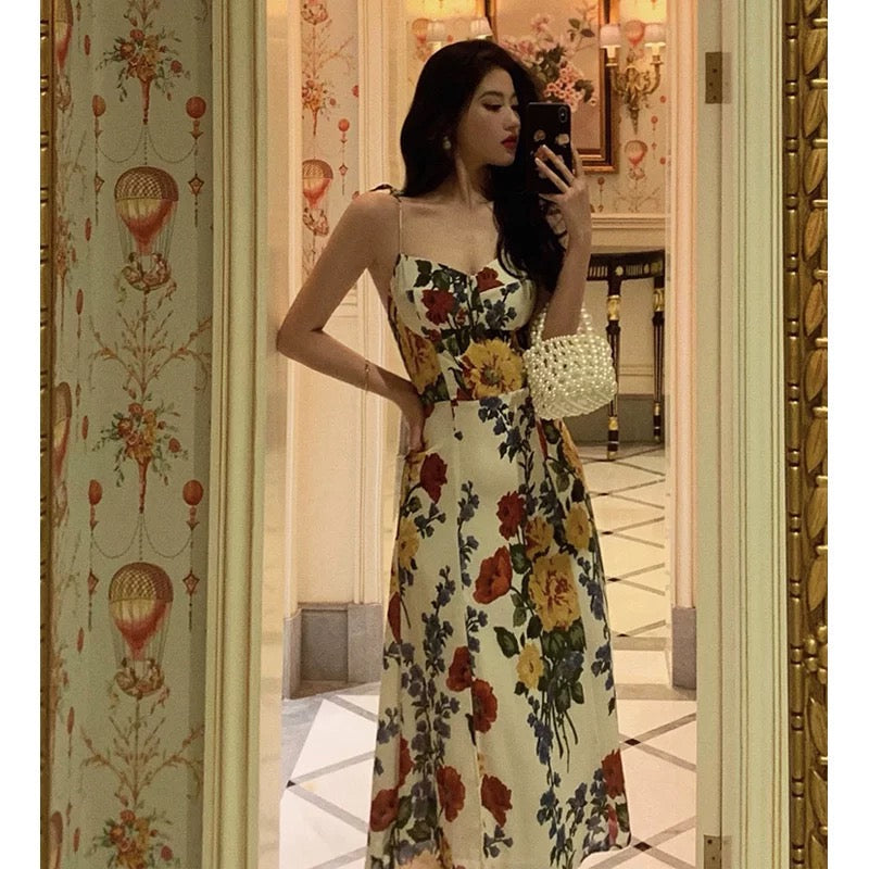 Pretty A-Line Spaghetti Straps Floral Date Night Dress Prom Dresses Birthday Party Outfit - View 5 | FashionDia