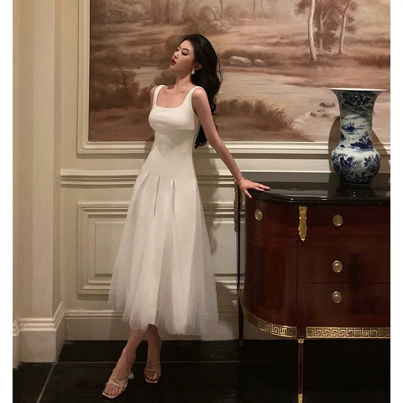 Pretty A-Line Straps White Date Night Dress Tulle Prom Dresses Birthday Party Outfit - View 2 | FashionDia