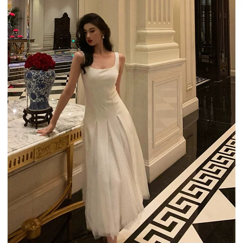 Pretty A-Line Straps White Date Night Dress Tulle Prom Dresses Birthday Party Outfit - View 5 | FashionDia
