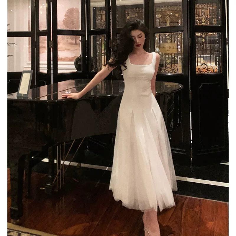 Pretty A-Line Straps White Date Night Dress Tulle Prom Dresses Birthday Party Outfit - View 3 | FashionDia