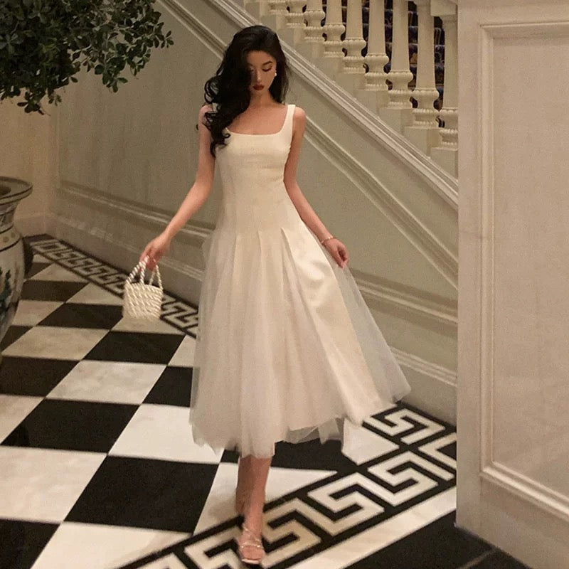 Pretty A-Line Straps White Date Night Dress Tulle Prom Dresses Birthday Party Outfit - View 4 | FashionDia