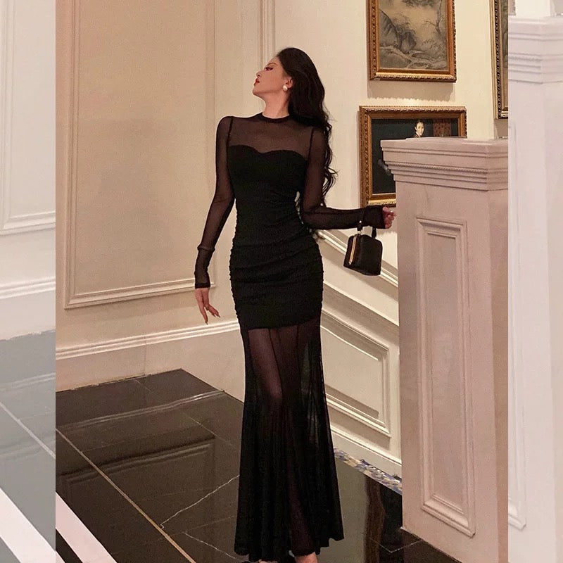 Sexy Sheath Scoop Long Sleeves Black Prom Dresses Birthday Outfits Evening Gown - View 5 | FashionDia