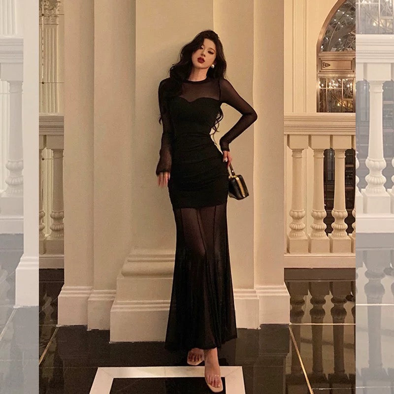Sexy Sheath Scoop Long Sleeves Black Prom Dresses Birthday Outfits Evening Gown - View 4 | FashionDia