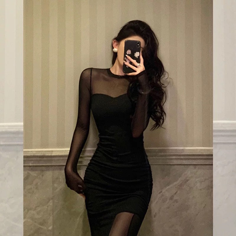 Sexy Sheath Scoop Long Sleeves Black Prom Dresses Birthday Outfits Evening Gown - View 3 | FashionDia