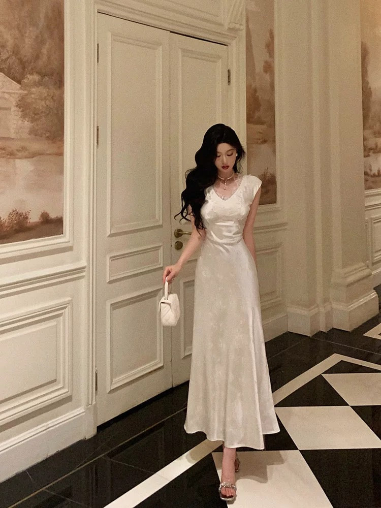 Pretty Sheath V Neckline Satin Floral Prom Dresses Birthday Outfits Evening Gown - View 4 | FashionDia