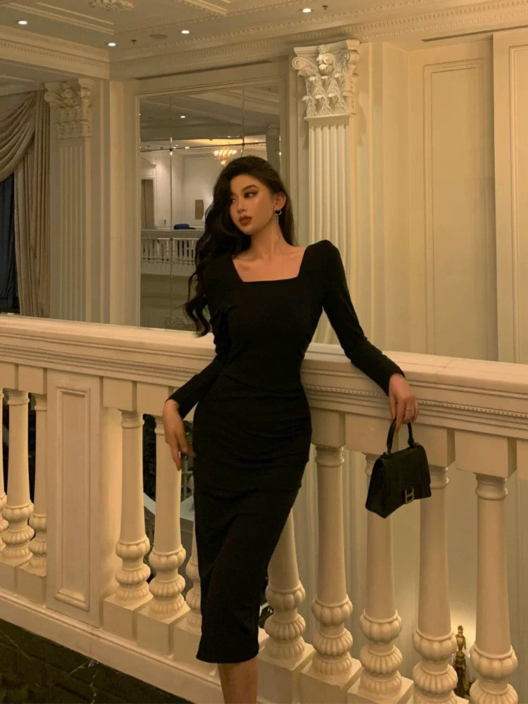 Classy Sheath Square Neckline Black Prom Dresses Birthday Outfits Evening Gown - View 5 | FashionDia