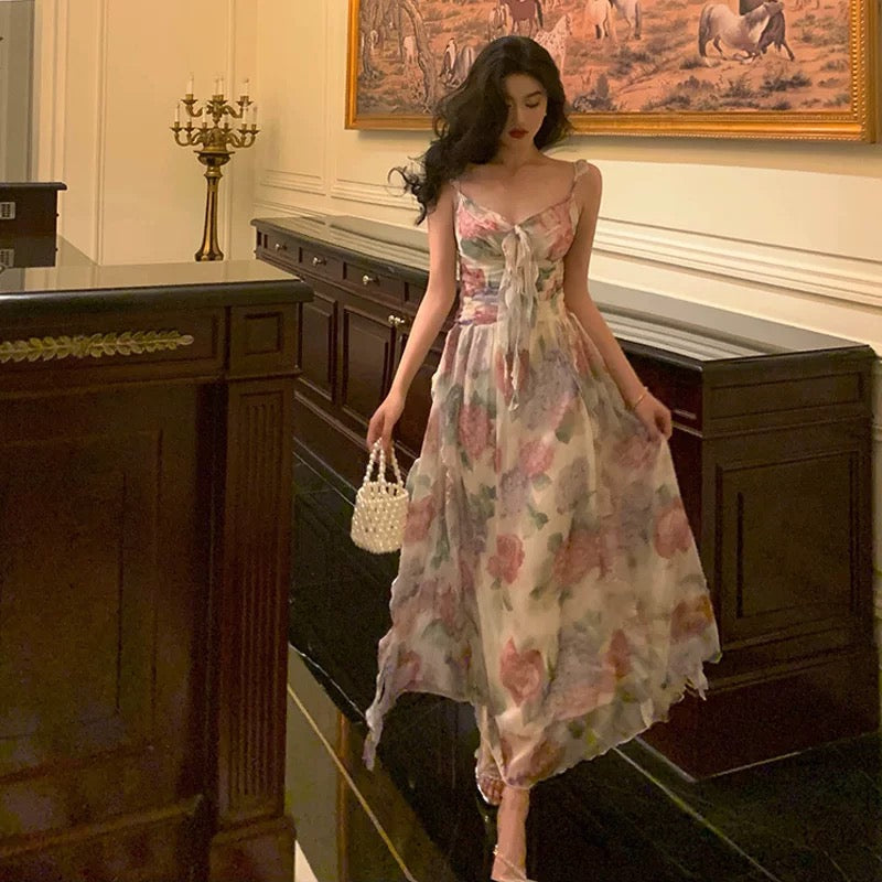 Elegant A-Line Spaghetti Straps Pink Floral Prom Dresses Birthday Outfits Evening Gown - View 5 | FashionDia