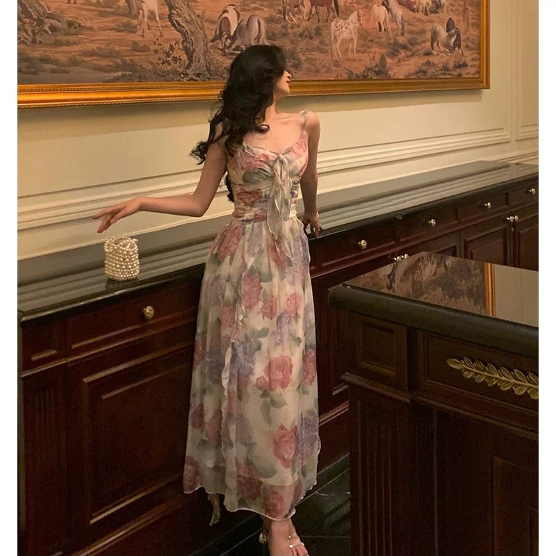 Elegant A-Line Spaghetti Straps Pink Floral Prom Dresses Birthday Outfits Evening Gown - View 2 | FashionDia