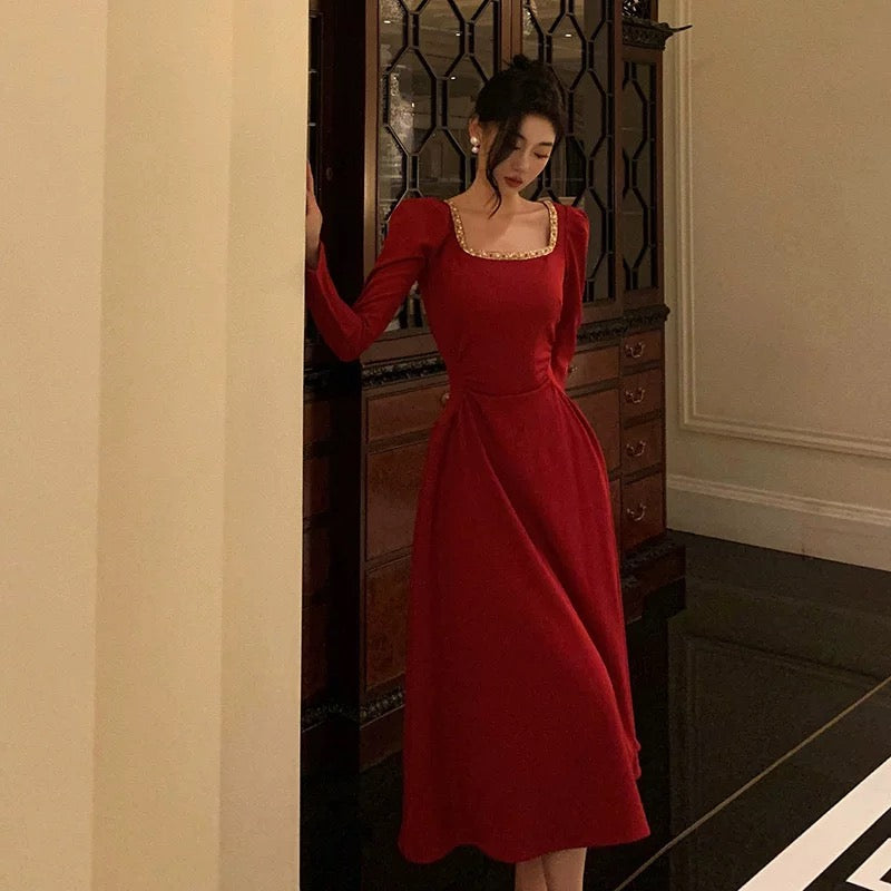 Sexy A Line Square Neckline Red Prom Dresses Birthday Outfits Evening Gown