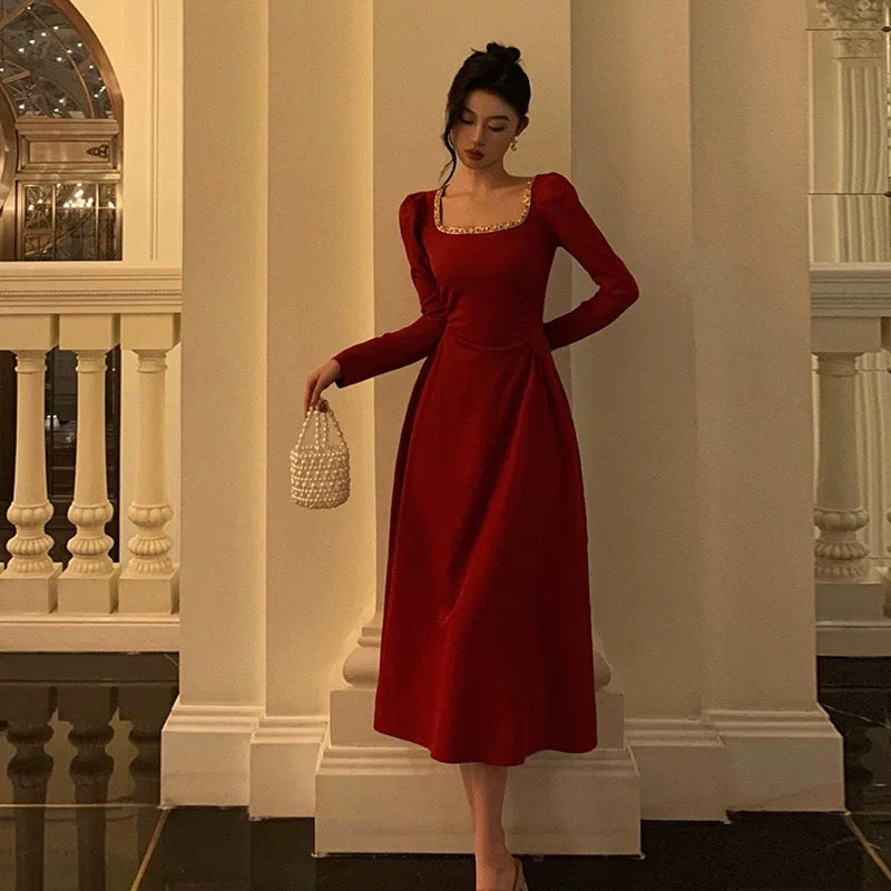 Sexy A Line Square Neckline Red Prom Dresses Birthday Outfits Evening Gown