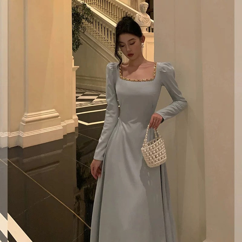Sexy A-Line Square Neckline Long Sleeves Prom Dresses Birthday Outfits Evening Gown - View 3 | FashionDia