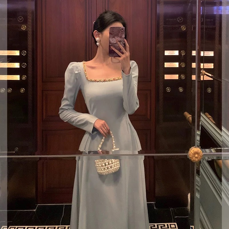 Sexy A-Line Square Neckline Long Sleeves Prom Dresses Birthday Outfits Evening Gown - View 4 | FashionDia