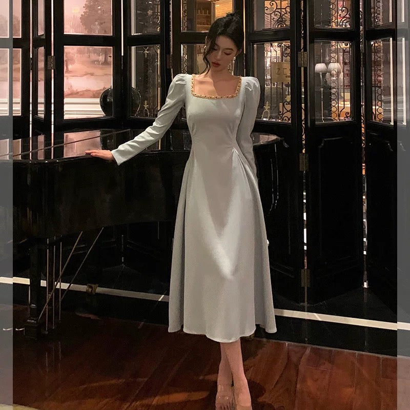 Sexy A-Line Square Neckline Long Sleeves Prom Dresses Birthday Outfits Evening Gown - View 2 | FashionDia