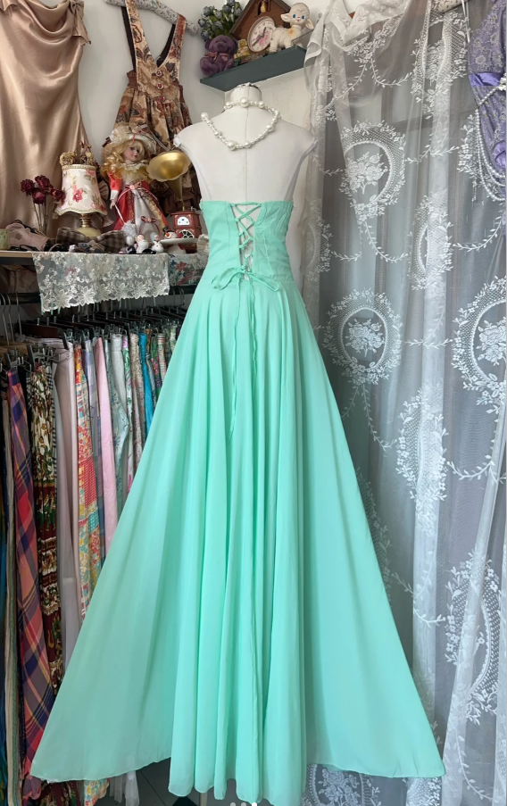 Classy Sweetheart Neck Light green Chiffon Appliques A Line Birthday Party Dress Long Wedding Guest Dress