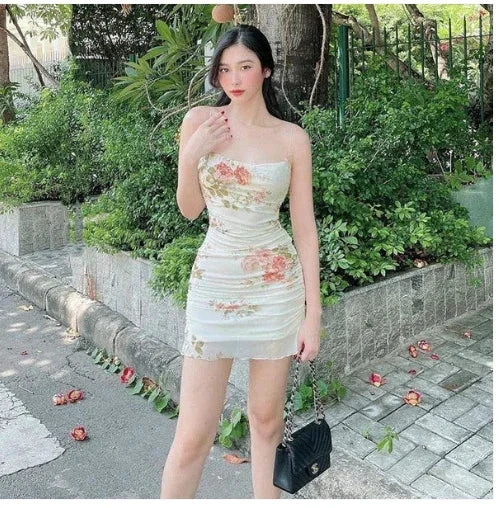 Spaghetti Straps Floral Dress Outfit Dress Mini Homecoming Dress (ZD12521)
