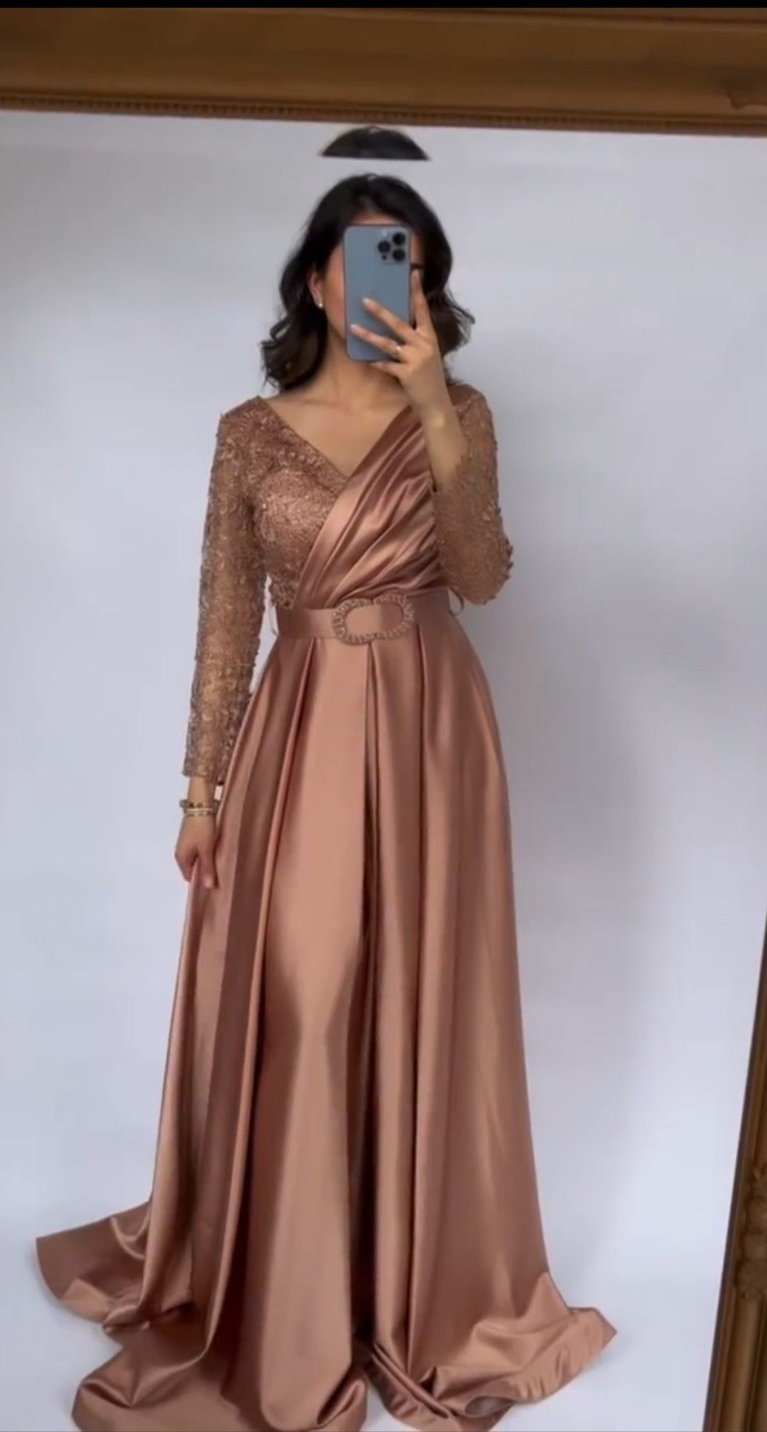 Charming A-line Satin Evening Dress With Long Sleeves Fashion Evening Gown Y4992 - VelvetHem