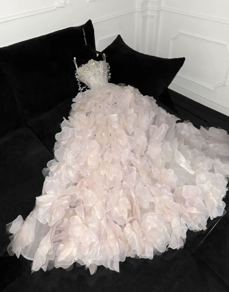 Glamorous Pink Organza Sequin Beaded Mermaid Long Wedding Dress Bridal Dress