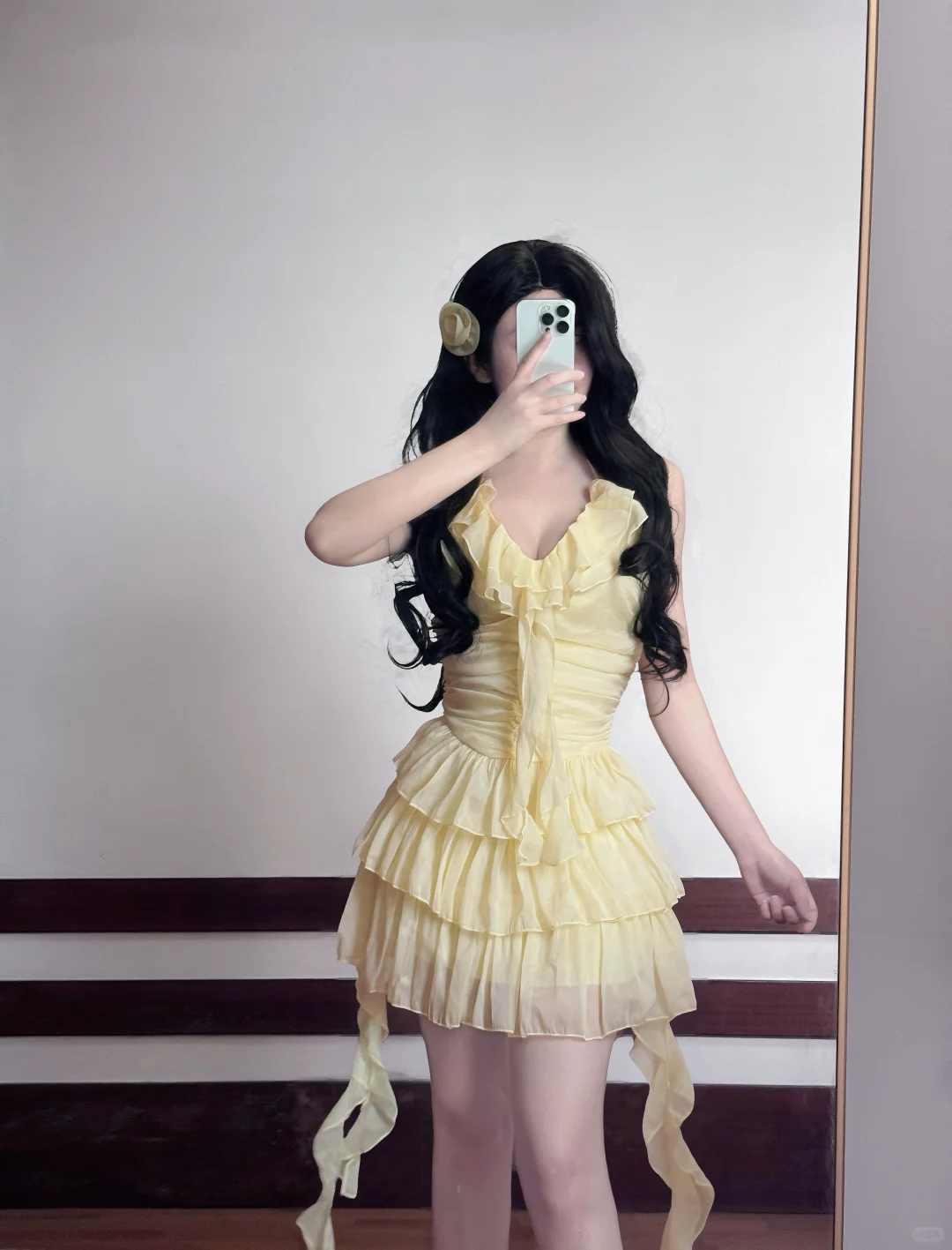 Cute Yellow Halter Chiffon Holiday Dress Mini Party Dress - View 3 | FashionDia