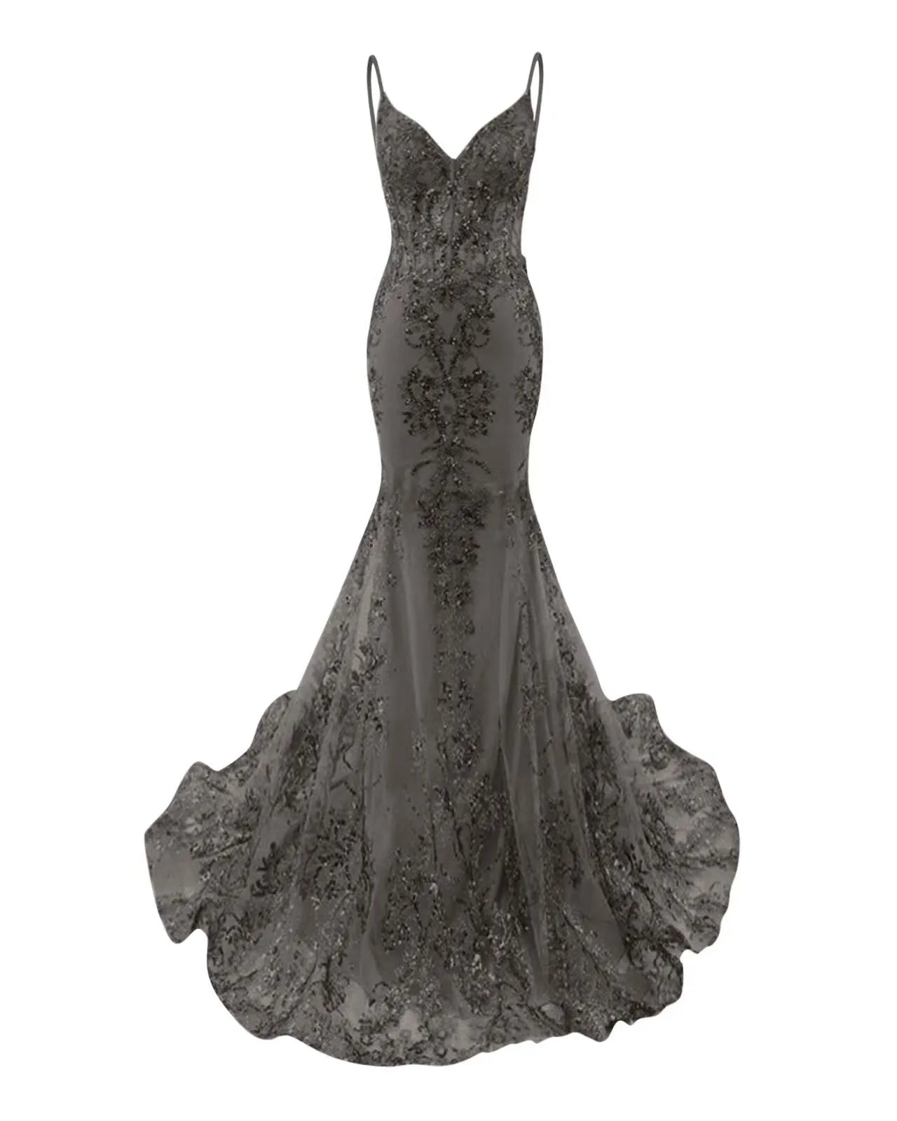 Trumpet/Mermaid Spaghetti Straps Sparkly Sequin Lace Applique Long Prom Dress