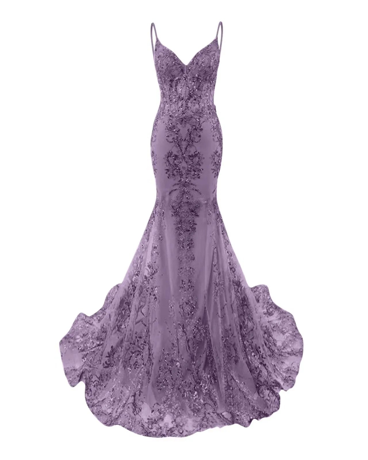 Trumpet/Mermaid Spaghetti Straps Sparkly Sequin Lace Applique Long Prom Dress