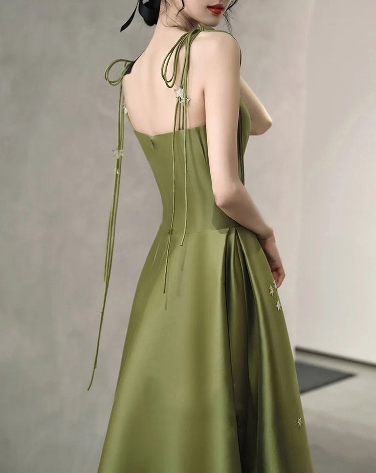 Spaghetti Straps Satin Prom Dress A-line Simple Floor Length Evening Gown Y7011 - View 4 | VelvetHem
