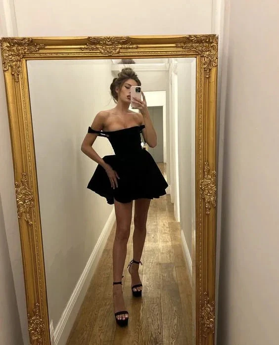 Cute A-line Black Homecoming Dress Black Cocktail Dress Y2363 by simplepromdress