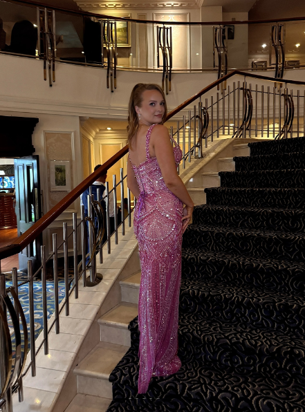 Gorgeous Pink Spaghetti Straps Sequin Beaded Long Evening Dress Formal Party Gown - View 7 | FashionDia