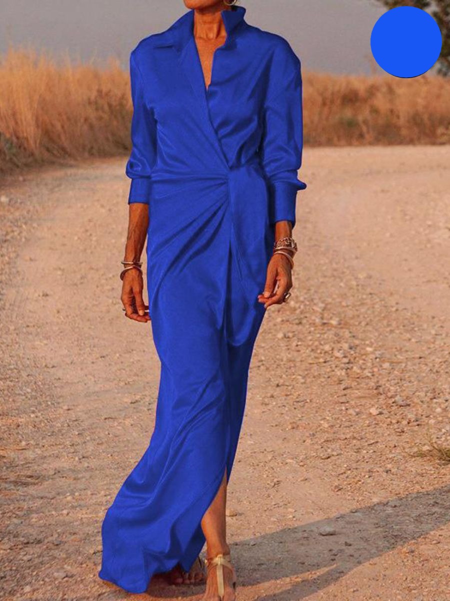 Noelia Effortless Office Lapel V Neck Maxi Dress Designer Edit