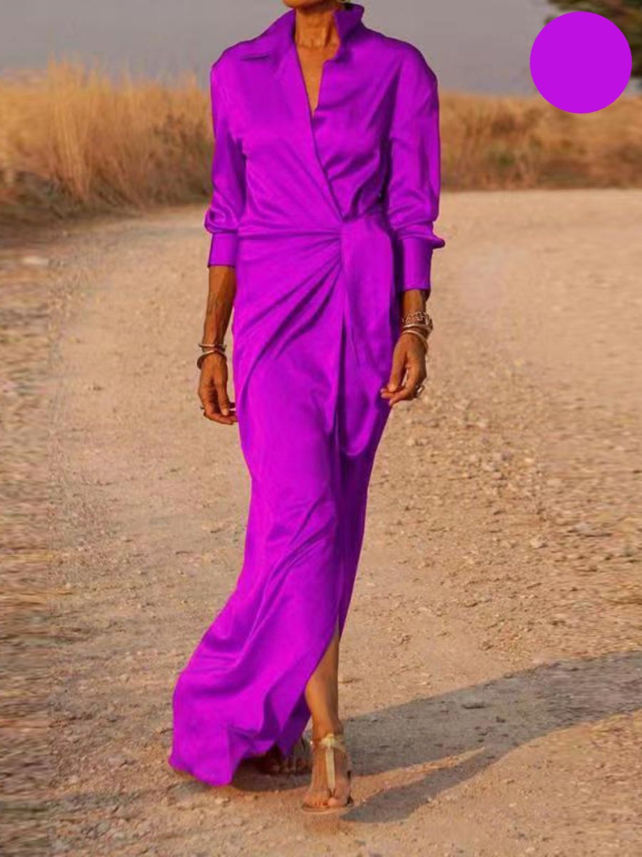 Noelia Effortless Office Lapel V Neck Maxi Dress Designer Edit