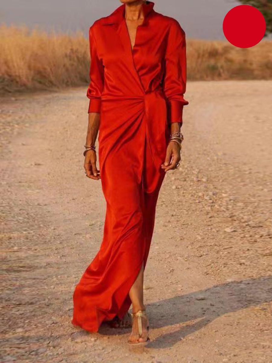 Noelia Effortless Office Lapel V Neck Maxi Dress Designer Edit