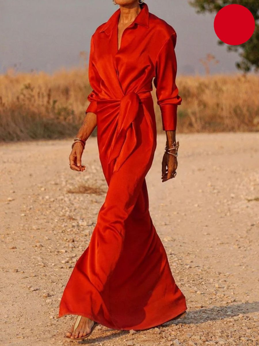 Noelia Effortless Office Lapel V Neck Maxi Dress Designer Edit