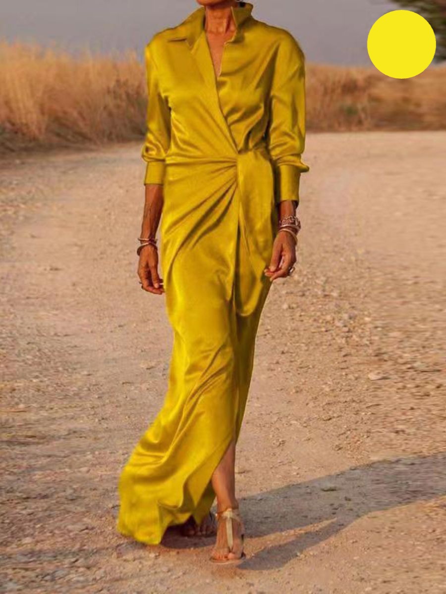 Noelia Effortless Office Lapel V Neck Maxi Dress Designer Edit