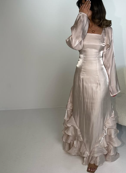 Vintage Prom Dresses with Pleated Ruffles Floor Length Evening Gown Y4595 - View 6 | VelvetHem