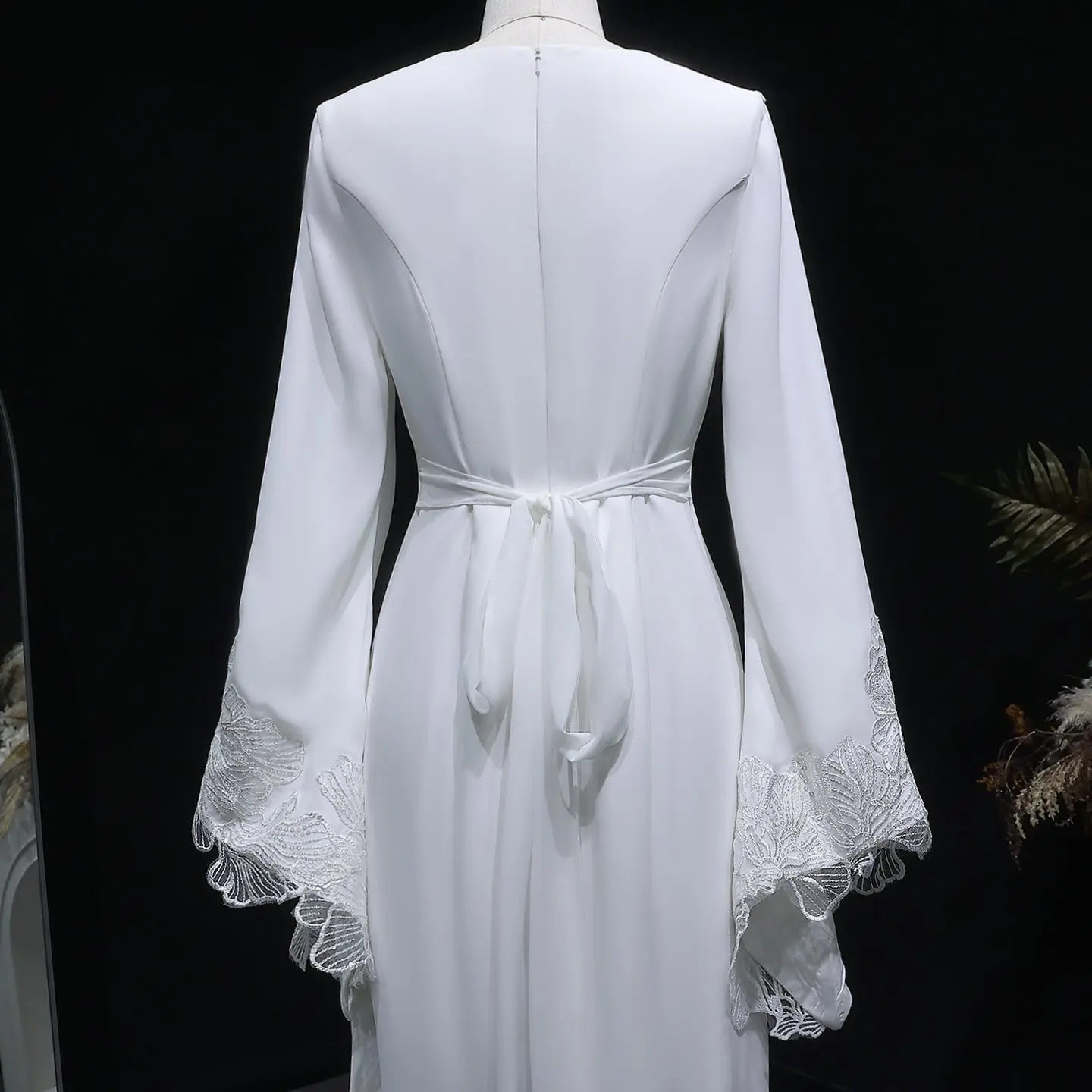 Elegant White Pearl High Neck Long Sleeve Wedding Dress with Veil ZP102