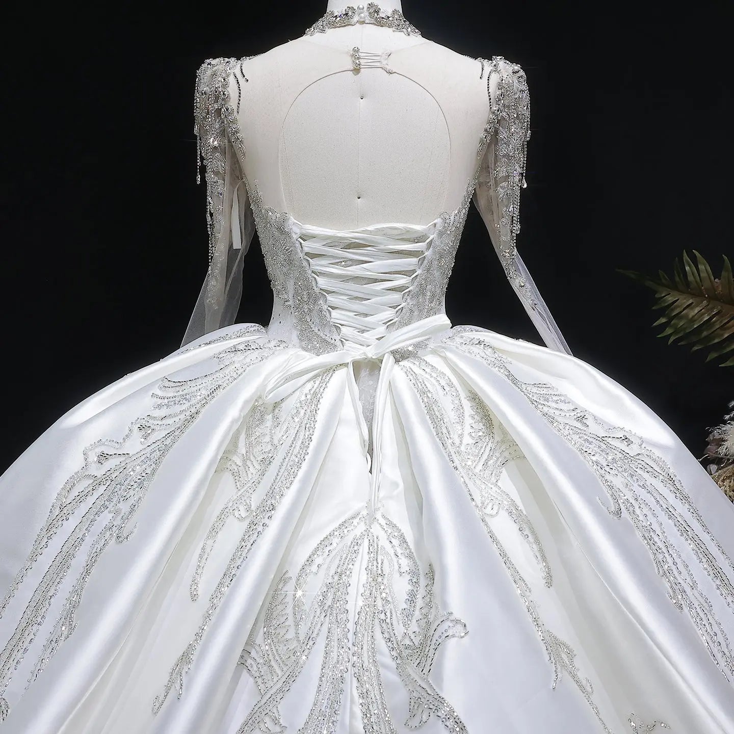 Luxury Long Sleeve Ivory Wedding Dress with Crystal Embroidered Details ZP162