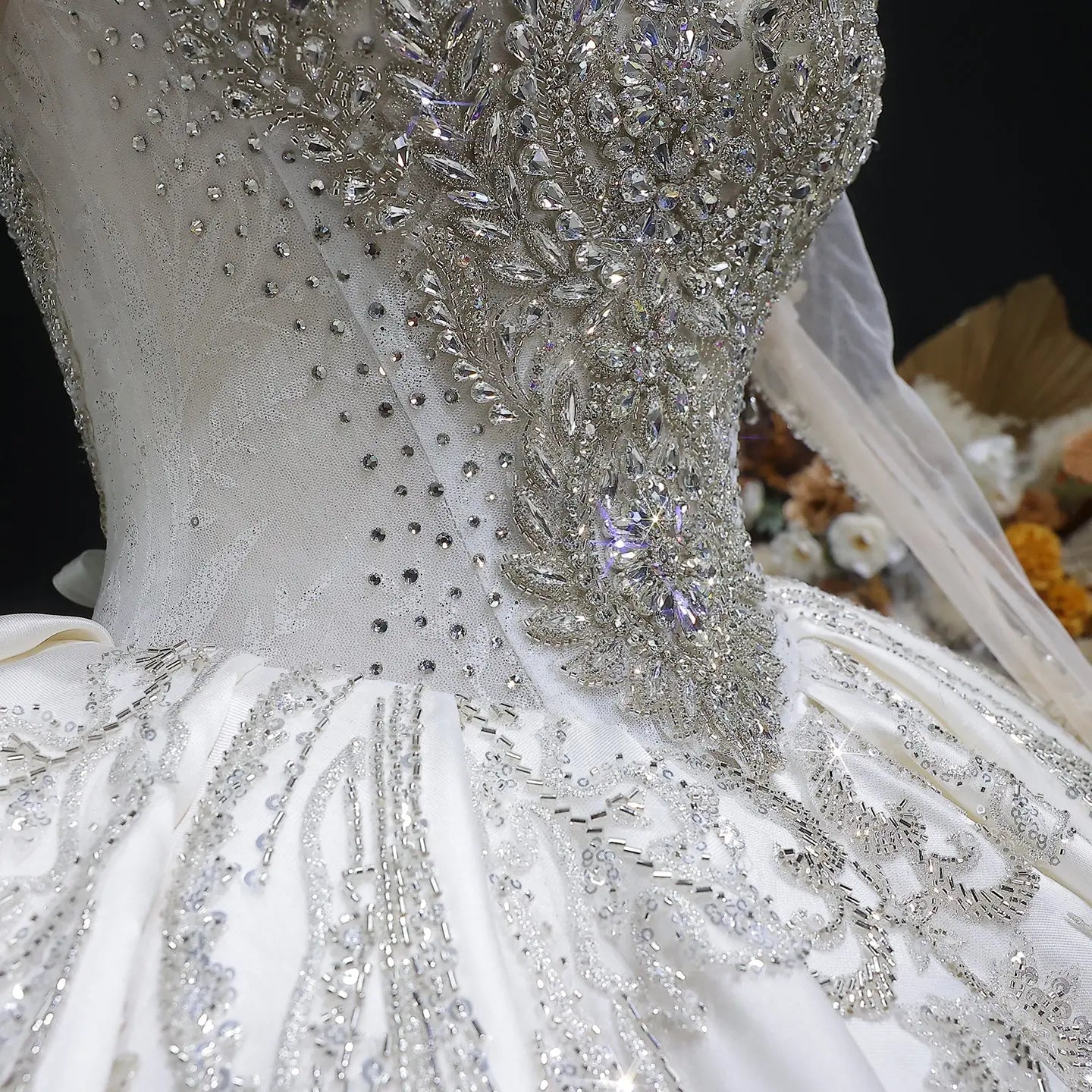Luxury Long Sleeve Ivory Wedding Dress with Crystal Embroidered Details ZP162
